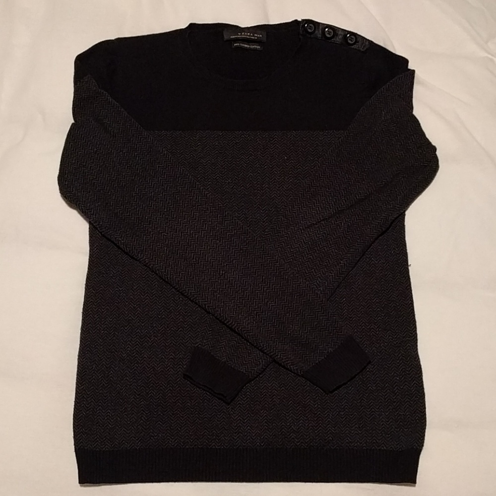 Black and grey herringbone sweater Zara Man S
